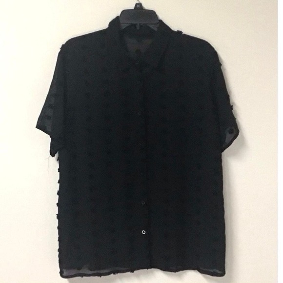 None and/or Unknown Tops - Sheer Black Blouse with Fringe Polka Dots Women's Size L‎
